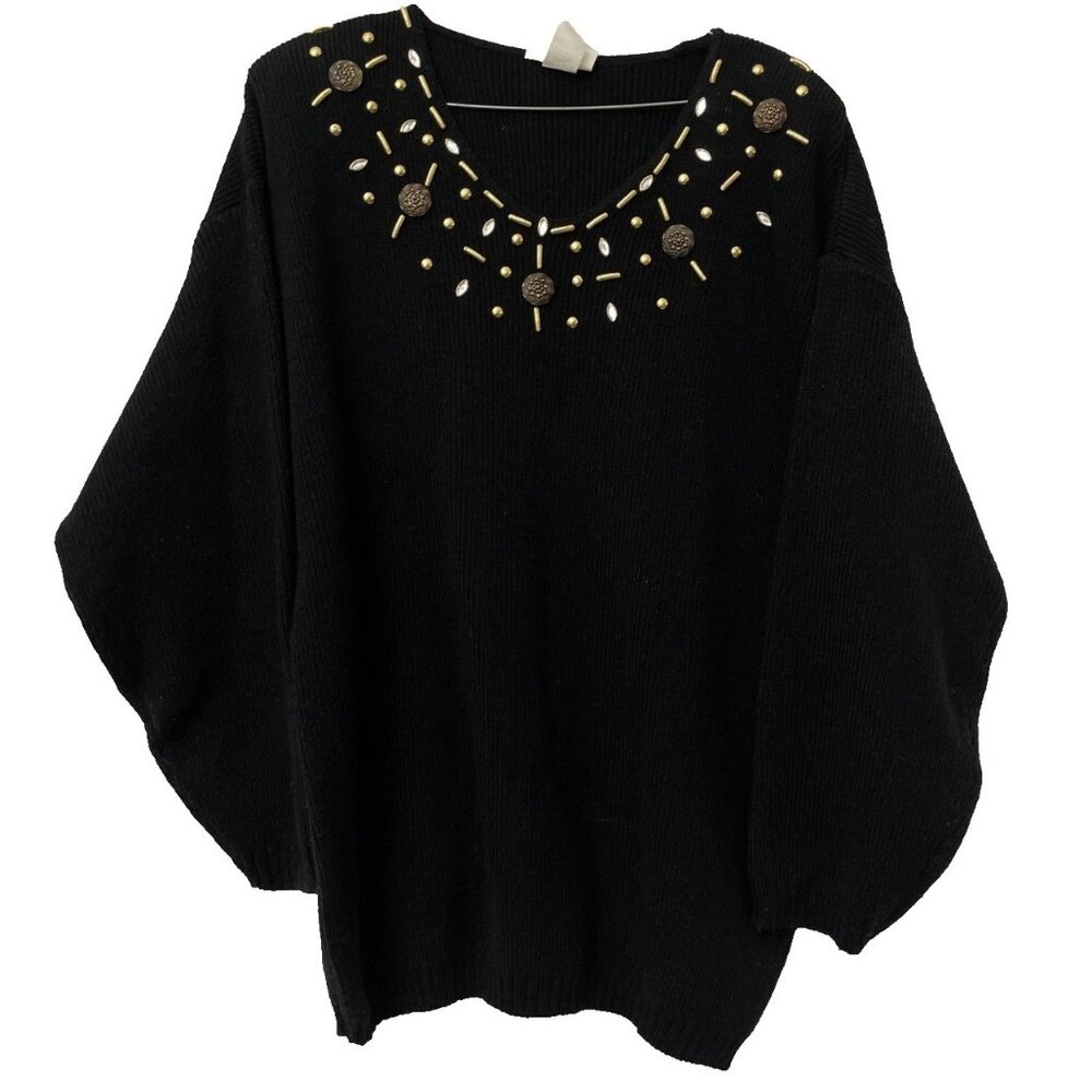 Cover Charge Vintage 90s Black Gold Gemstone Sweater One Size Knitted